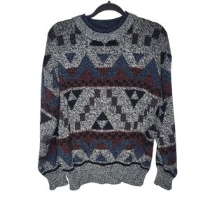 Vintage 90S Michael Gerald Abstract Pattern Knit Double Collar Crewneck Sweater